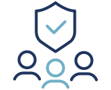 An icon with three people beneath a shield (mini)